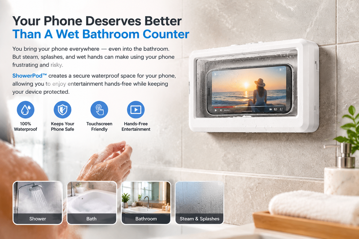 🚿 ShowerPod™ Waterproof Shower Phone Holder