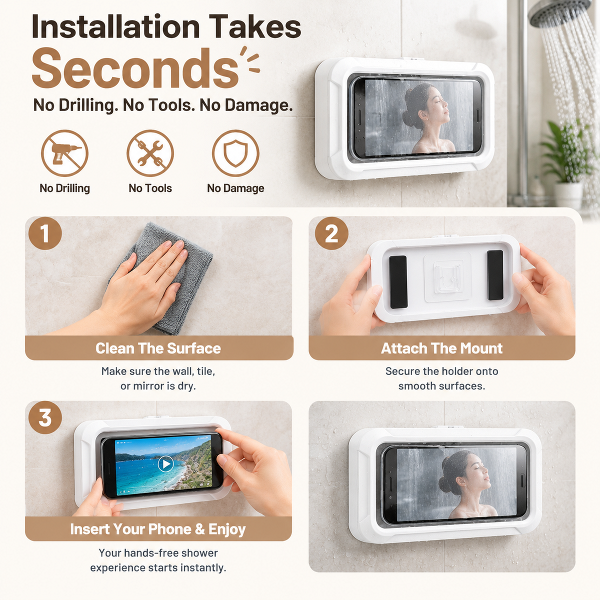🚿 ShowerPod™ Waterproof Shower Phone Holder