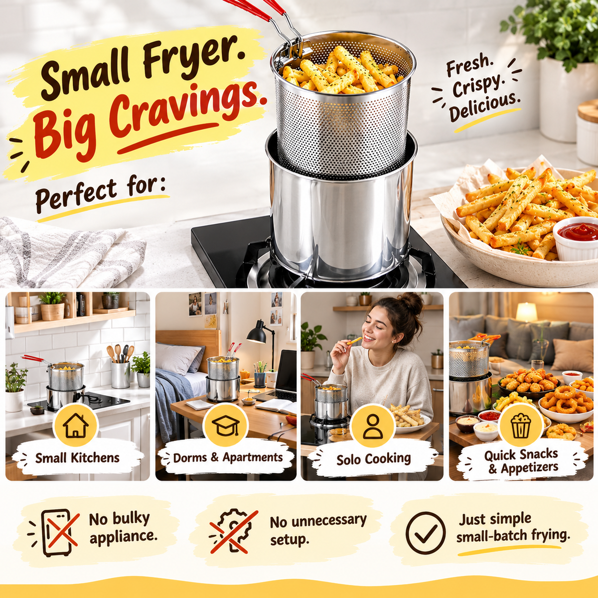 🍟 Crispy Snacks. Without The Bulky Fryer.